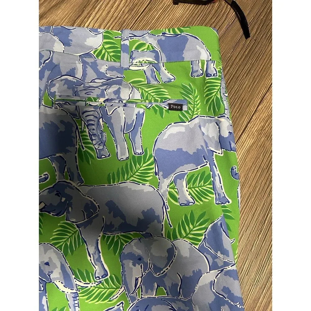 Men's POLO RALPH‎ LAUREN NEW Green/Blue Tropical Elephant Golf Shorts-Size 40
